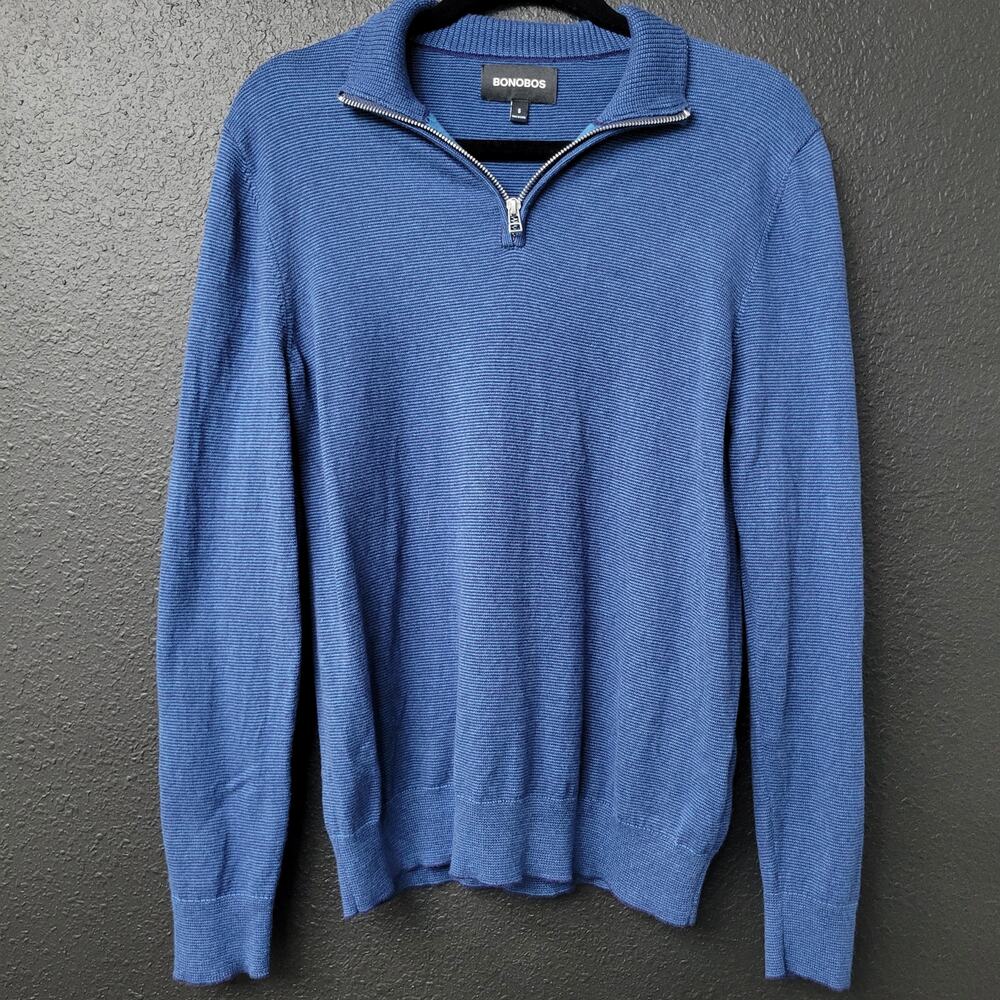 Bonobos Men’s Cotton Cashmere Quarter Zip Sweater Blue Small Preppy